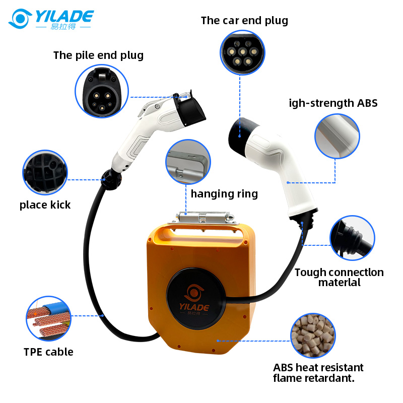 Retractable Charge Cable Type 2 to Type 1 3.5KW to 7KW Electric Car Charging Cable Reel